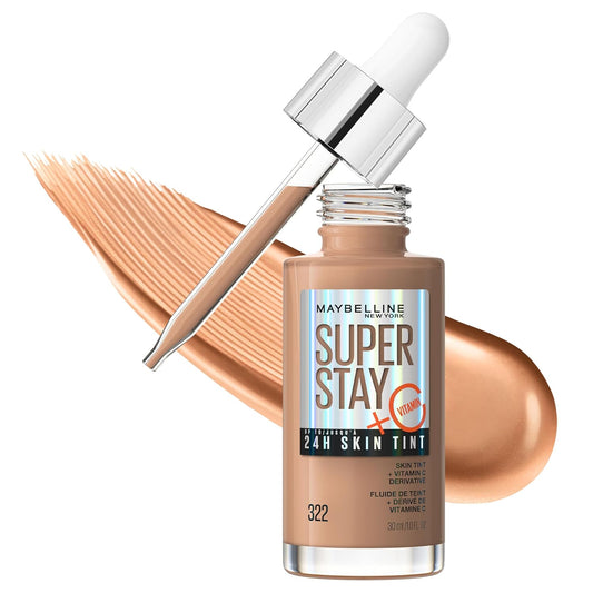 WHOLESALE Maybelline Super Stay Up to 24HR Skin Tint, Radiant Light-to-Medium Coverage Foundation, Makeup Infused With Vitamin C, 322, 211 UNITS