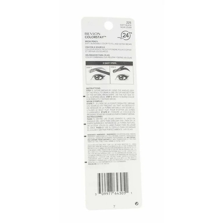 Revlon ColorStay Waterproof Longwearing Eyebrow Pencil, 225 Soft Black, 0.021 oz