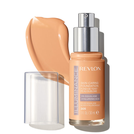 Revlon Illuminance Skin-Caring Liquid Foundation, Hyaluronic Acid, Hydrating and Nourishing Formula with Medium Coverage, 305 Medium Sand, 1 fl oz.