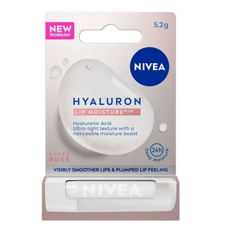 NIVEA Lip Moisture Plus Hyaluron Sheer Rose Lip Balm, Hydrating with Hyaluronic Acid, 5.2G