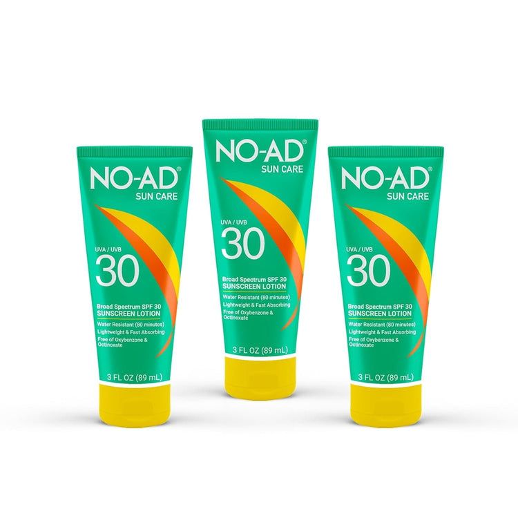 NO-AD SPF 30 Sunscreen Lotion | Broad Spectrum UVA/UVB Protection | Water Resistant | Octinoxate & Oxybenzone Free with moisturizing Vitamin E and Aloe 3oz | Pack of 3