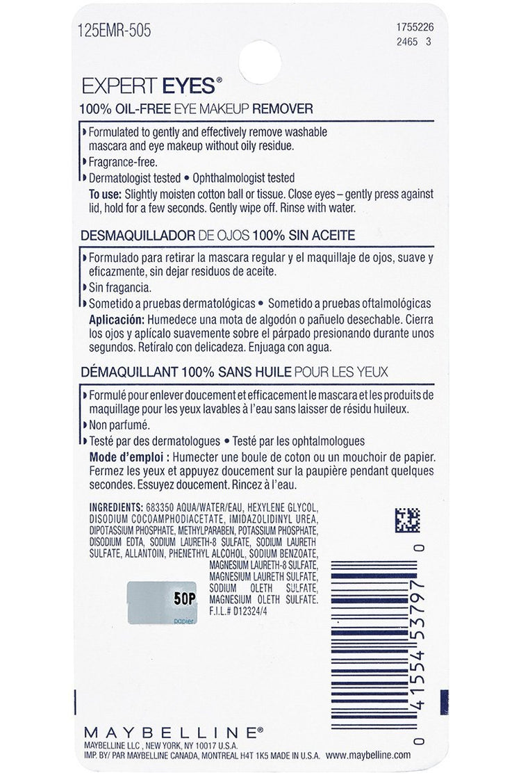 Maybelline Expert Eyes Oil Free Eye Makeup Remover, 2.3 fl oz