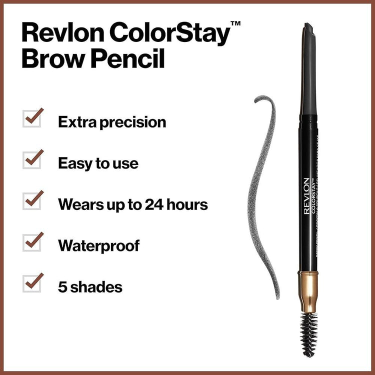 Revlon ColorStay Waterproof Longwearing Eyebrow Pencil, 225 Soft Black, 0.021 oz