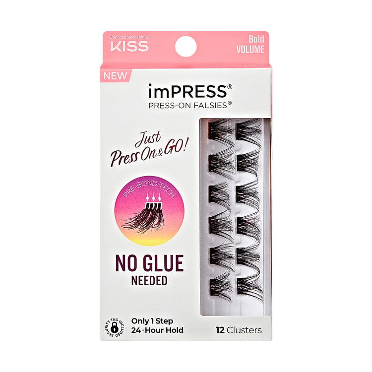 KISS imPRESS Falsies Press On Self Adhesive Eyelashes, Bold, Black, 12 Lash Clusters