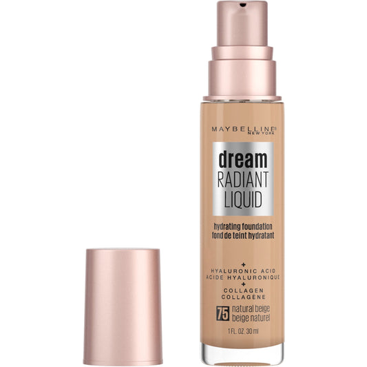 Maybelline Dream Radiant Liquid Foundation Makeup, 75 Natural Beige, 1 fl oz