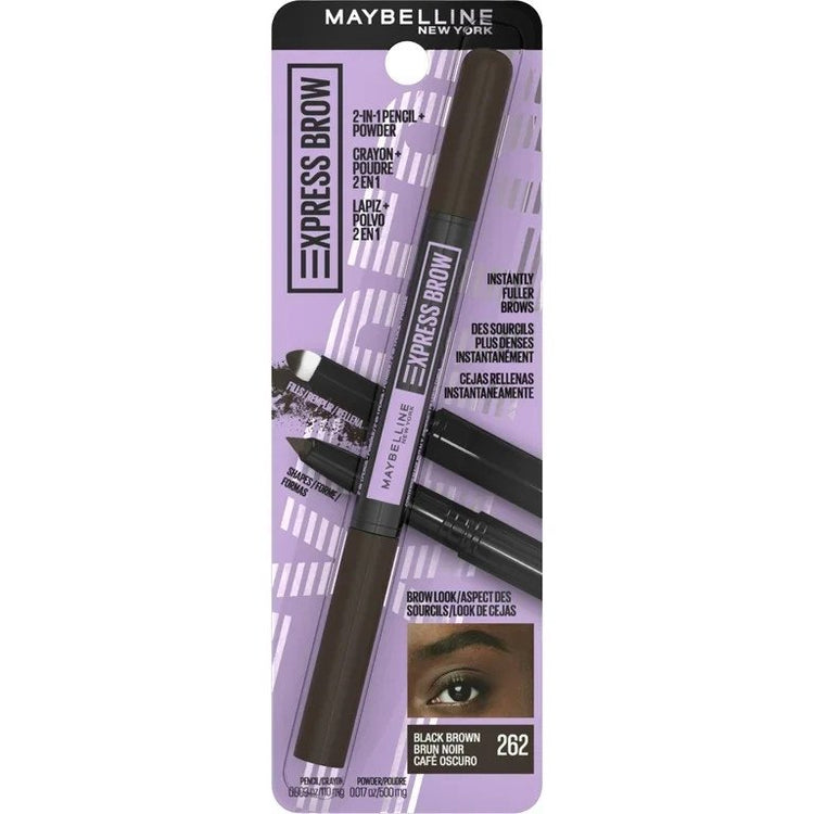 Maybelline Express Brow 2-In-1 Pencil and Powder Eyebrow Makeup Black Brown 262