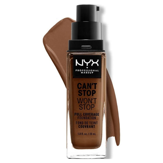 NYX Professional Makeup Can't Stop Won't Stop 24hr Full Coverage Liquid Foundation, Matte Finish, Waterproof, Mocha