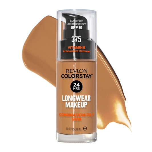 Revlon ColorStay Liquid Foundation Makeup, Matte Finish, Combination/Oily Skin, SPF 15, 375 Toffee, 1 fl oz