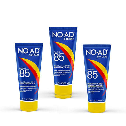 NO-AD SPF 85 Sunscreen Lotion | Broad Spectrum UVA/UVB Protection | Water Resistant | Octinoxate & Oxybenzone Free with moisturizing Vitamin E and Aloe 3oz | Pack of 3