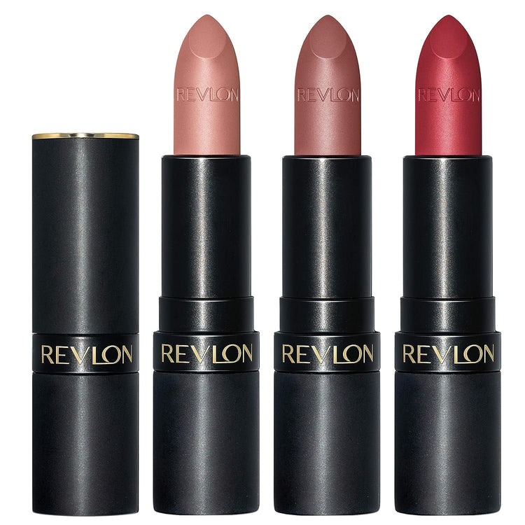 Revlon Lipstick Set, Super Lustrous 3 Piece Gift Set, High Impact, Matte Finish in Nude Plum and Red, Pack of 3