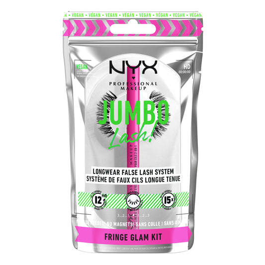 NYX PROFESSIONAL MAKEUP Jumbo Lash! Vegan False Eyelashes Kit with 2-in-1 Eyeliner Adhesive, Fringe Glam Kit