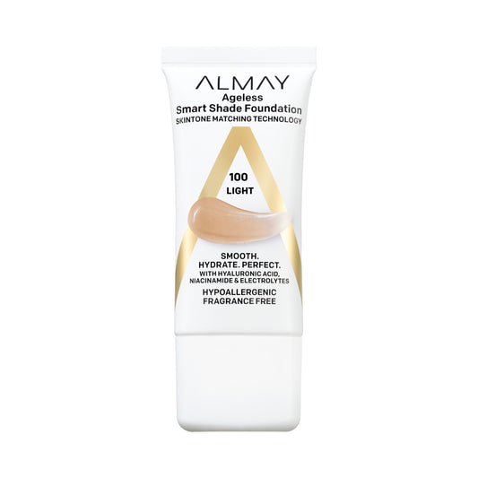 Almay Ageless Smart Shade Liquid Foundation Makeup, Hypoallergenic, 100 Light, 1 fl oz