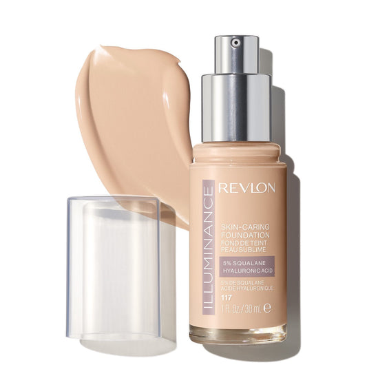 Revlon Illuminance Skin-Caring Liquid Foundation Makeup, Medium Coverage, 117 Light Beige, 1 fl oz