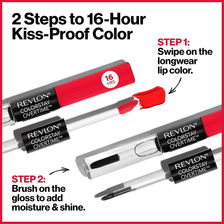 Revlon ColorStay Overtime Lipcolor, Dual Ended Longwearing Liquid Lipstick with Clear Lip Gloss, with Vitamin E, 530 24/7 Pink, 0.07 fl oz
