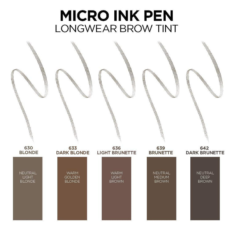 L'Oreal Paris Micro Ink Pen by Brow Stylist, Longwear Brow Tint, Hair-Like Effect, Up to 48HR Wear, Precision Comb Tip, Blonde, 0.033 fl; oz.