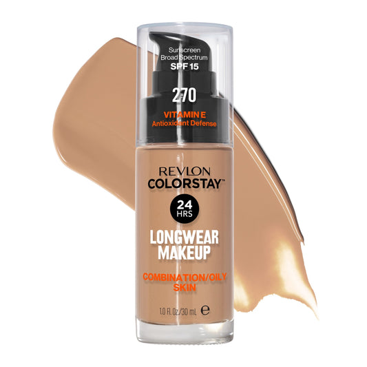 Revlon ColorStay Liquid Foundation Makeup, Matte Finish, Combination/Oily Skin, SPF 15, 270 Chestnut, 1 fl oz