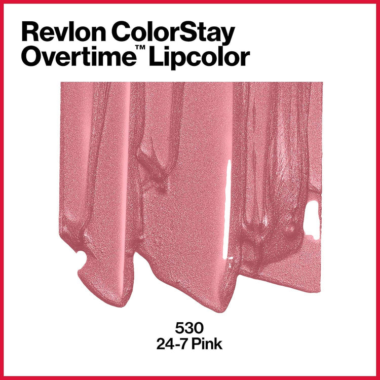 Revlon ColorStay Overtime Lipcolor, Dual Ended Longwearing Liquid Lipstick with Clear Lip Gloss, with Vitamin E, 530 24/7 Pink, 0.07 fl oz, Pack Of 2