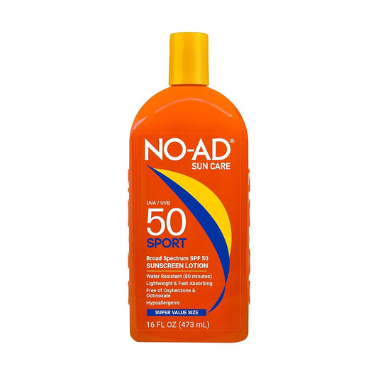NO-AD Sport Sunscreen Lotion, SPF 50 | Broad Spectrum UVA/UVB Protection Water Resistant | Octinoxate & Oxybenzone Free with moisturizing Vitamin E and Aloe 16oz