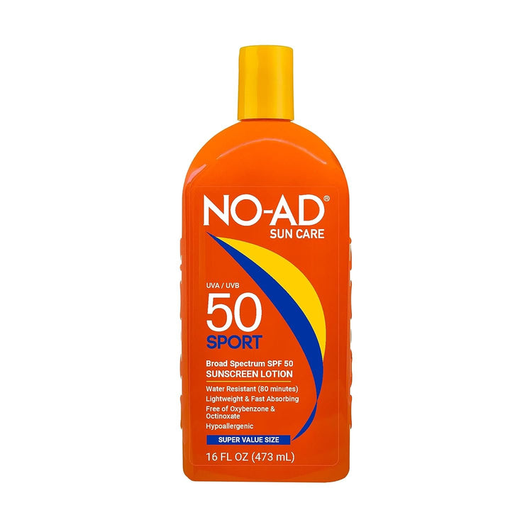 NO-AD Sport Sunscreen Lotion, SPF 50 | Broad Spectrum UVA/UVB Protection Water Resistant | Octinoxate & Oxybenzone Free with moisturizing Vitamin E and Aloe 16oz