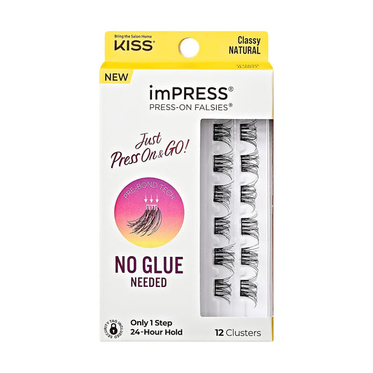 KISS imPRESS Falsies Press On Self Adhesive Eyelashes, Classy, Black, 12 Lash Clusters