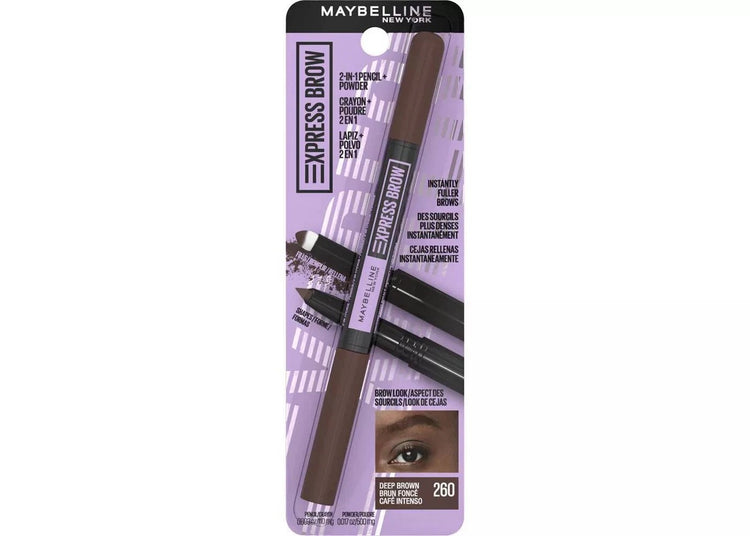 Maybelline Express Brow 2-In-1 Pencil and Powder Eyebrow Makeup, Deep Brown 260