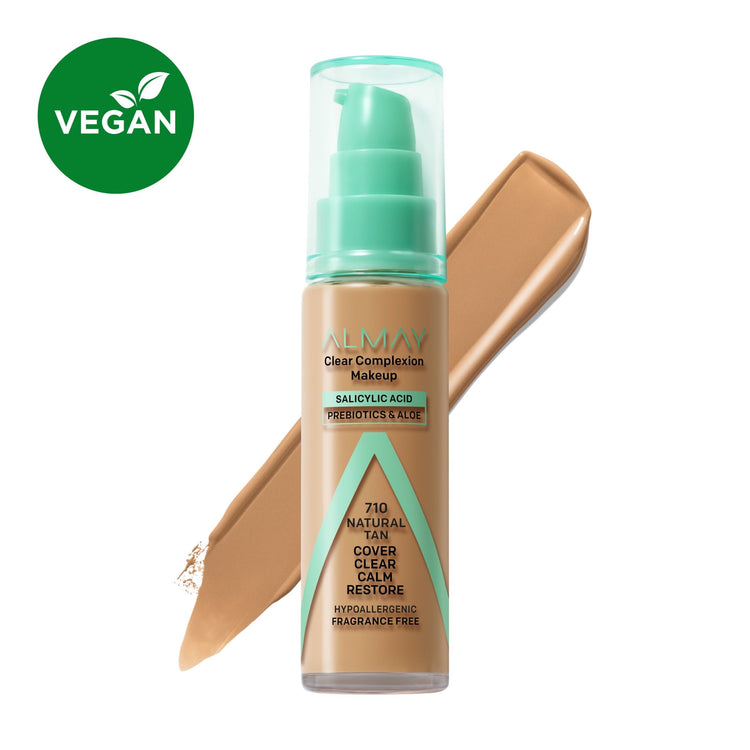 Almay Clear Complexion Foundation Makeup, Hypoallergenic, 710 Natural Tan, 1 fl oz