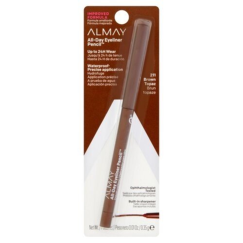 Almay All Day Eyeliner Pencil, Brown Topaz 211, Waterproof, 0.01 oz