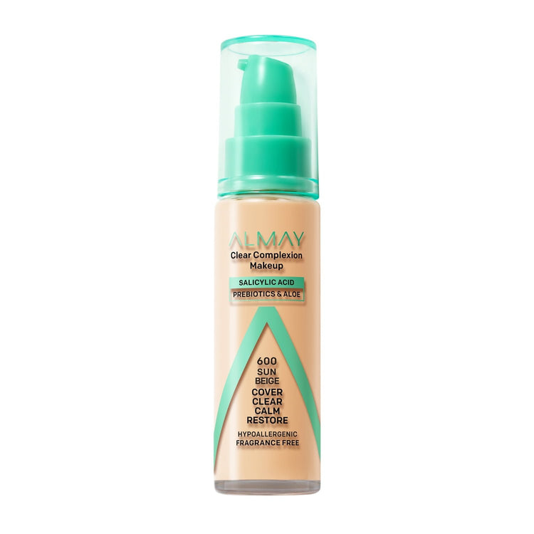 Almay Clear Complexion Foundation Makeup, Hypoallergenic, 600 Sun Beige, 1 fl oz