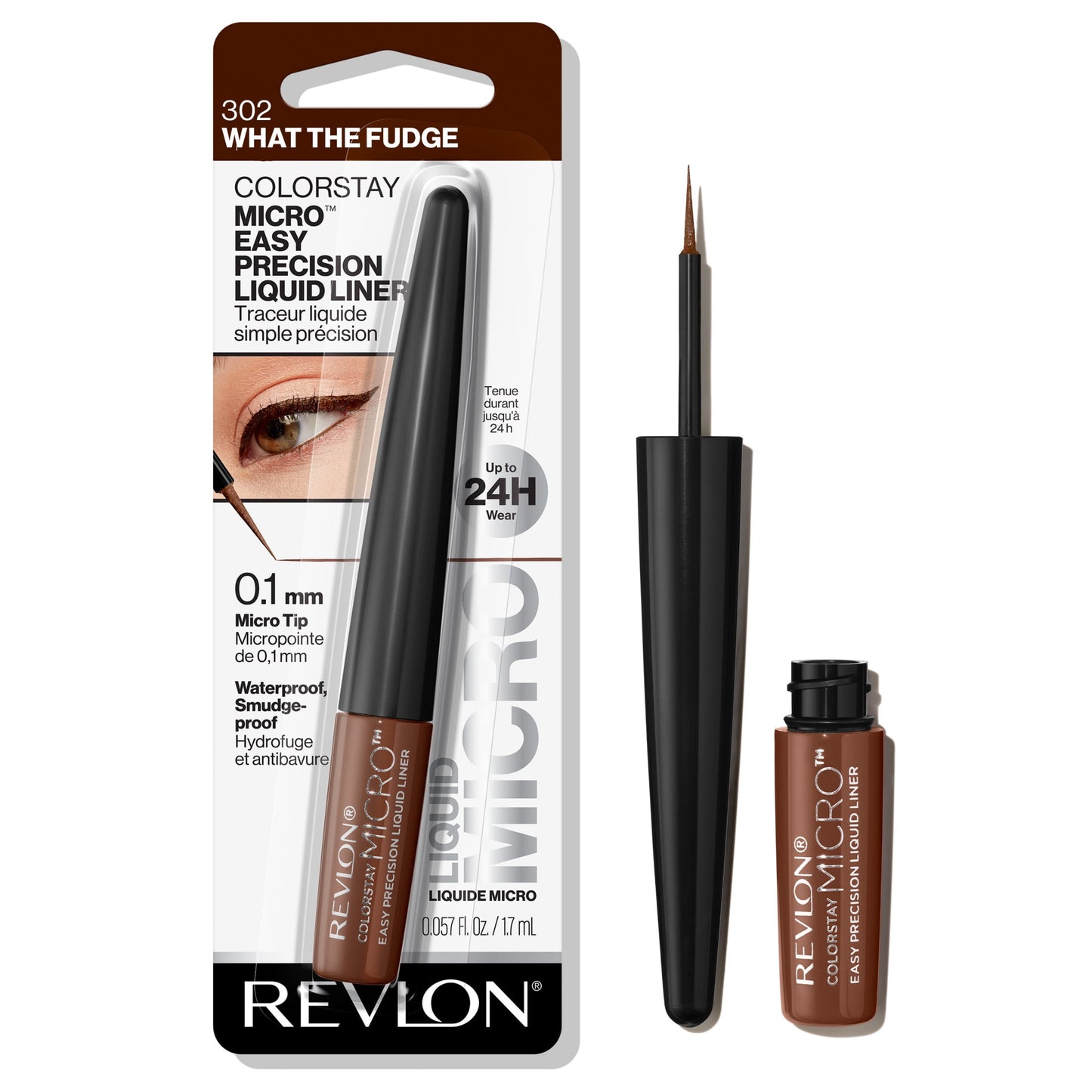 Revlon ColorStay Micro Easy Precision Liquid Eyeliner, 24hr Coverage, 302 What the Fudge, 0.057 fl oz