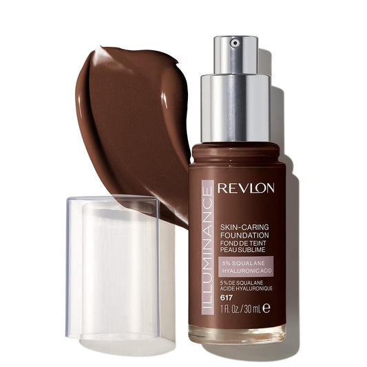 Revlon Illuminance Skin-Caring Liquid Foundation Makeup, Medium Coverage, 617 Ebony, 1 fl oz