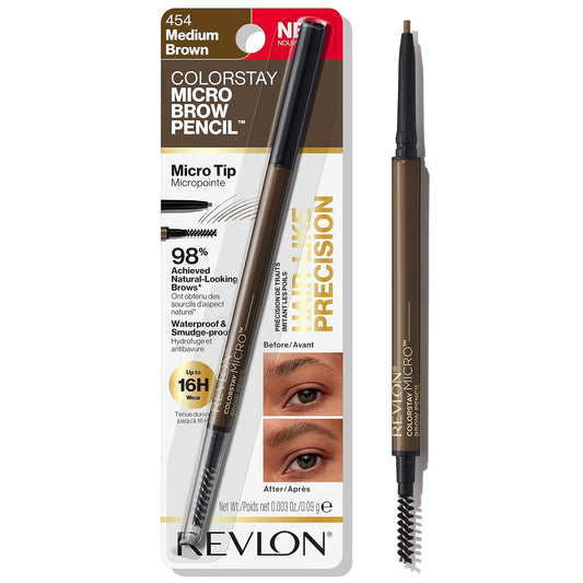 WHOLESALE Revlon ColorStay Micro Eyebrow Pencil with Built In Spoolie Brush, Infused with Argan and Marula Oil, Waterproof, Smudgeproof, 454 Medium Brown, 0.003 oz 360 UNITS