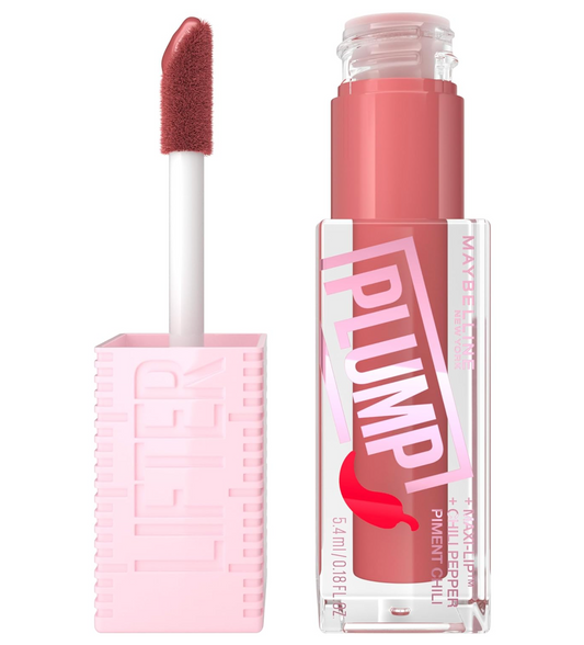WHOLESALE MAYBELLINE Lifter Gloss Lifter Plump, Plumping Lip Gloss with Chili Pepper and 5% Maxi-Lip, Peach Fever, Peachy Nude Cream, 47 UNITS