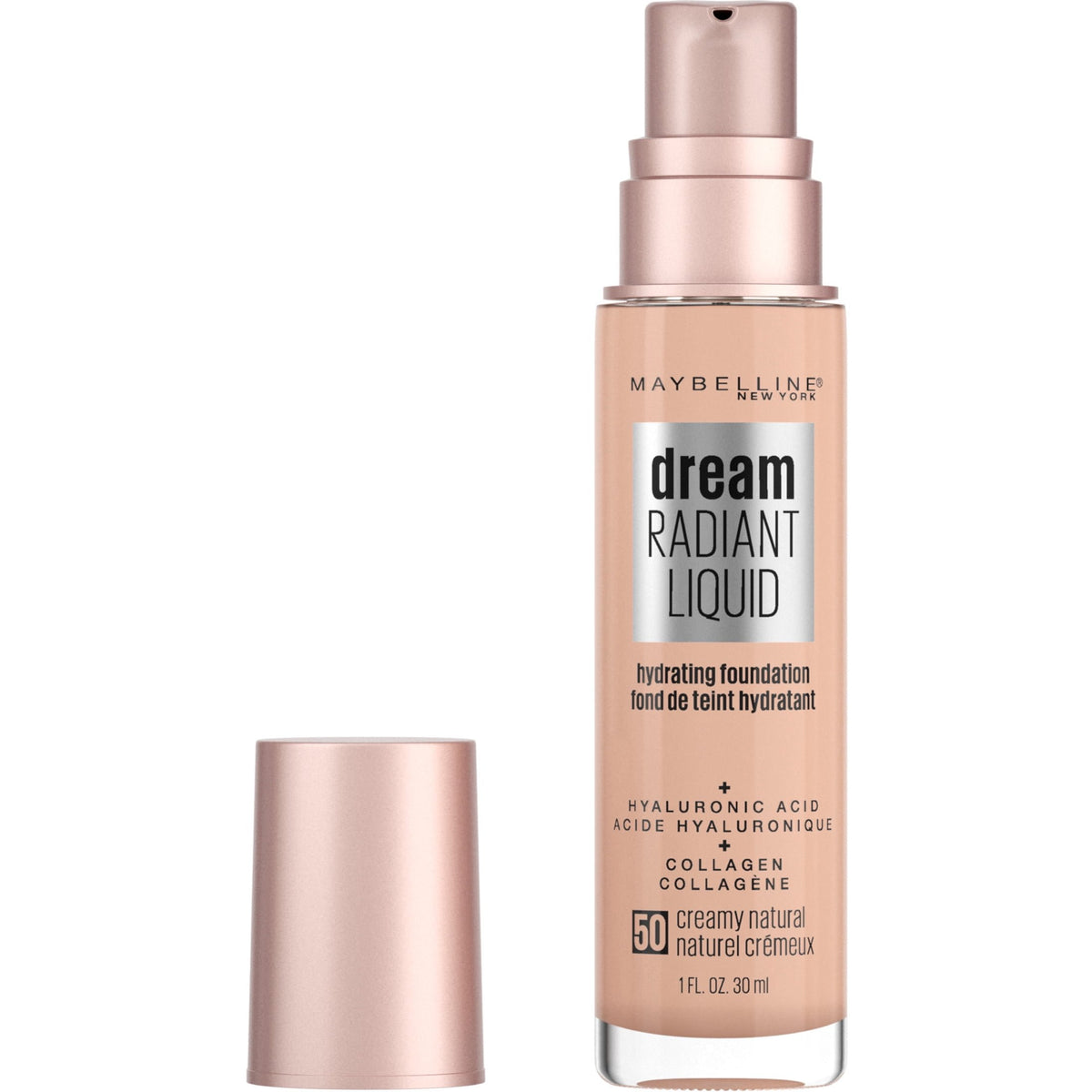 Maybelline Dream Radiant Liquid Foundation Makeup, 50 Creamy Natural, 1 fl oz