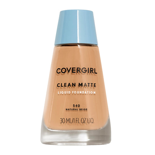 COVERGIRL Clean Matte Liquid Foundation, 540 Natural Beige, 1 fl oz, Liquid Foundation, Matte Foundation, Lightweight Foundation, Moisturizing Foundation, Water Based Foundation