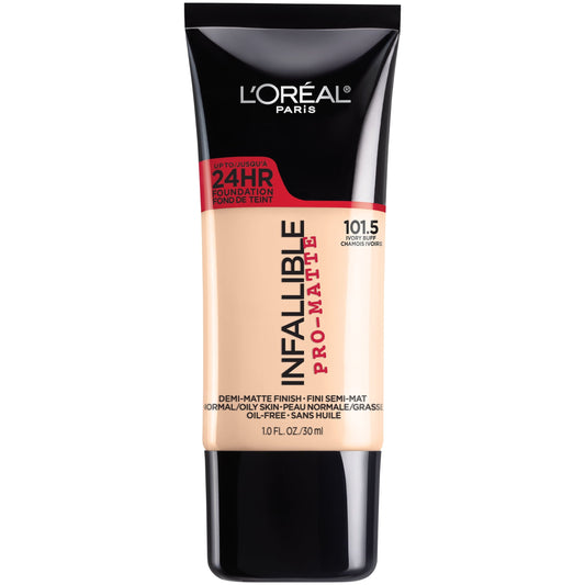 L'Oreal Paris Infallible Pro Matte Liquid Foundation Makeup, 101.5 Ivory Buff, 1 fl oz