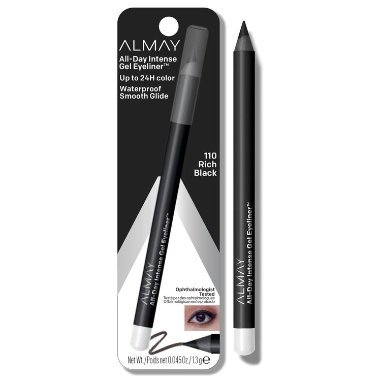 Almay All-Day Intense Gel Eyeliner Pencil, Waterproof, 110 Rich Black, 0.045 oz