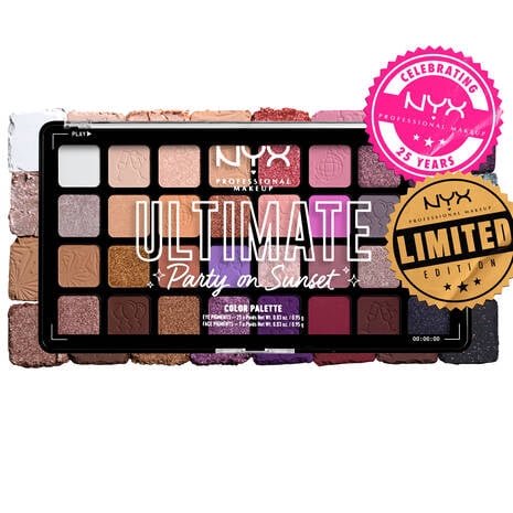 NYX Professional Makeup Party On Sunset 32-Color Eyeshadow Palette, Warm & Neutral Shades