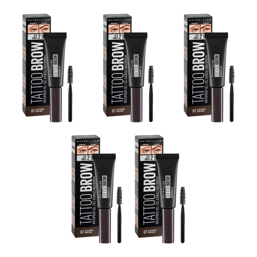 Maybelline New York Tattoo Brow Waterproof Gel, 07 Black Brown - 5 Pack