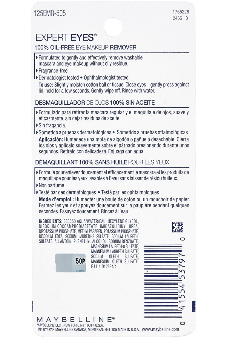 Maybelline Expert Eyes Oil Free Eye Makeup Remover, 2.3 fl oz