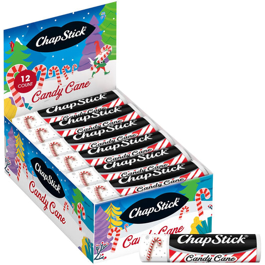ChapStick Bulk Lip Balm, Candy Cane – Fresh & Minty Lip Moisturizer, 12-Pack