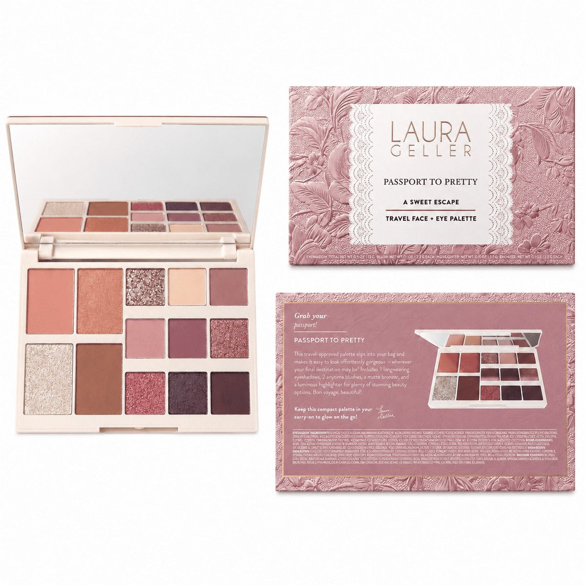 Laura Geller Passport to Pretty A Sweet Escape Travel Face + Eye Palette, Eyeshadow, Blush, Bronzer & Highlighter Set