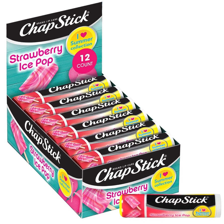 ChapStick Lip Moisturizer, Strawberry Ice Pop, 12-Pack – Limited Edition Bulk Lip Balm, Sweet & Refreshing, 0.15 Oz