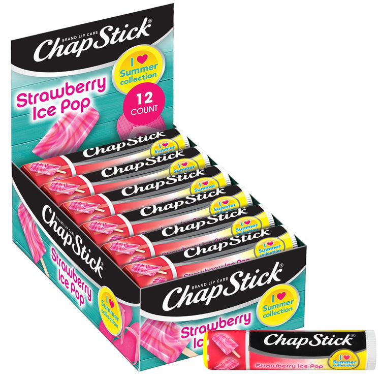 ChapStick Lip Moisturizer, Strawberry Ice Pop, 12-Pack – Limited Edition Bulk Lip Balm, Sweet & Refreshing, 0.15 Oz
