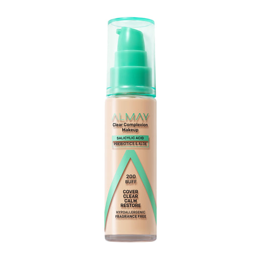 Almay Clear Complexion Foundation Makeup, Hypoallergenic, 200 Buff, 1 fl oz