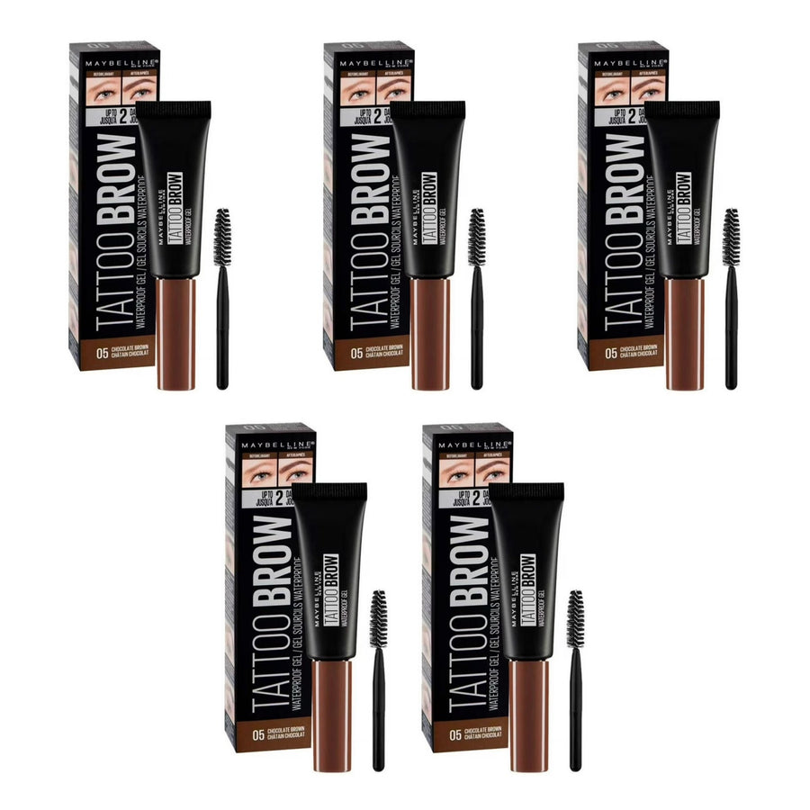 Maybelline New York Tattoo Brow Waterproof Gel, 05 Chocolate Brown - 5 Pack