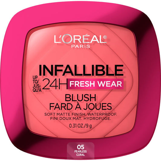 L'Oreal Paris Infallible Up to 24H Fresh Wear Soft Matte Blush, Fearless Coral, 1 kit