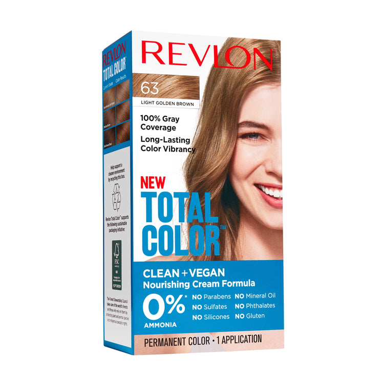 Revlon Total Color Permanent Hair Color, Clean and Vegan, 100% Gray Coverage Hair Dye, 63 Light Golden Brown, 5.94 fl oz