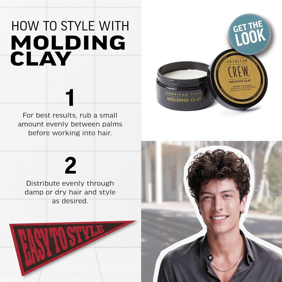American Crew Men's Hair Molding Clay, Strong Hold & Medium Shine