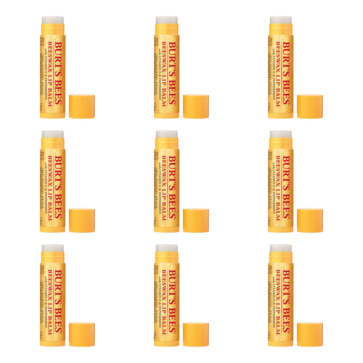 Burt's Bees 100% Natural Origin Moisturizing Lip Balm, Beeswax, 9 Pack