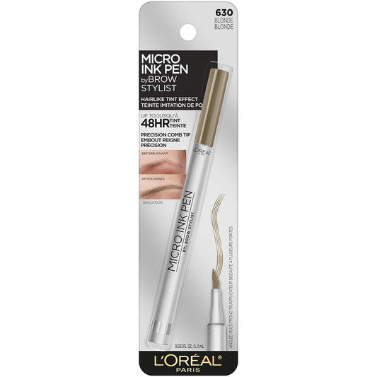 L'Oreal Paris Micro Ink Pen by Brow Stylist, Longwear Brow Tint, Hair-Like Effect, Up to 48HR Wear, Precision Comb Tip, Blonde, 0.033 fl; oz.